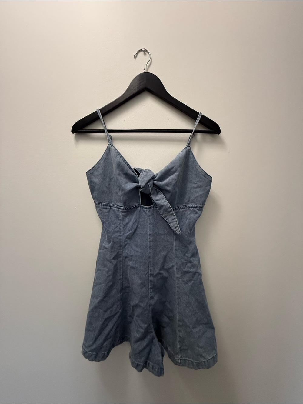 SHEIN Blue Denim Tie-Front Romper